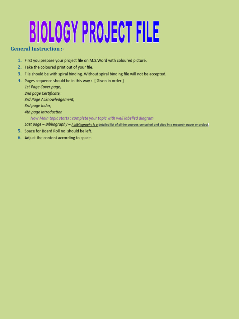 Biology Project File Instructions | PDF | Books | Biotechnology