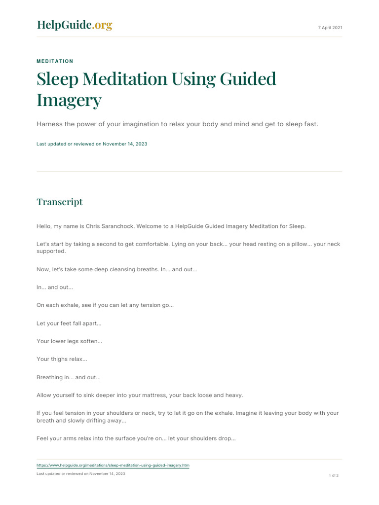 Guided Imagery for Sleep Meditation | PDF | Meditation