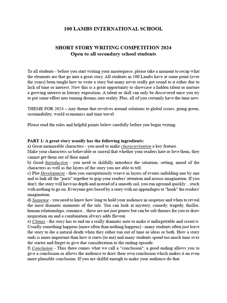 2024 Short Story Writing Competition PDF