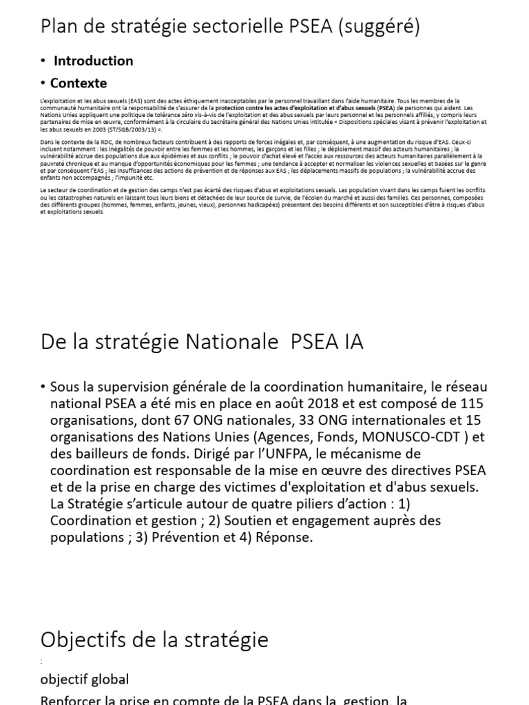 Stratégie PSEA en RDC 2022-2023 | PDF | Viol | Vulnérabilité (sécurité)