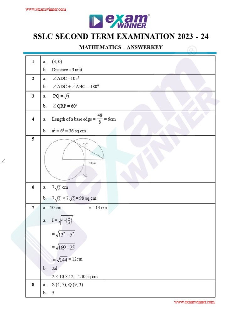 SSLC Second Term Maths Answerkey em | PDF | Area | Geometric Objects