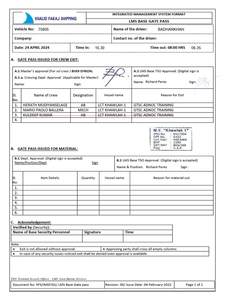 LMS Base Gate Pass Document Template | PDF | Technology & Engineering