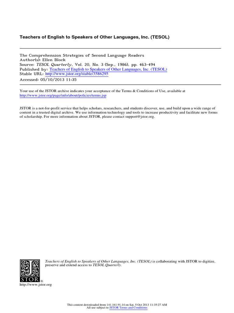 Comprehension Strategies in ESL Reading | PDF | English As A Second Or ...