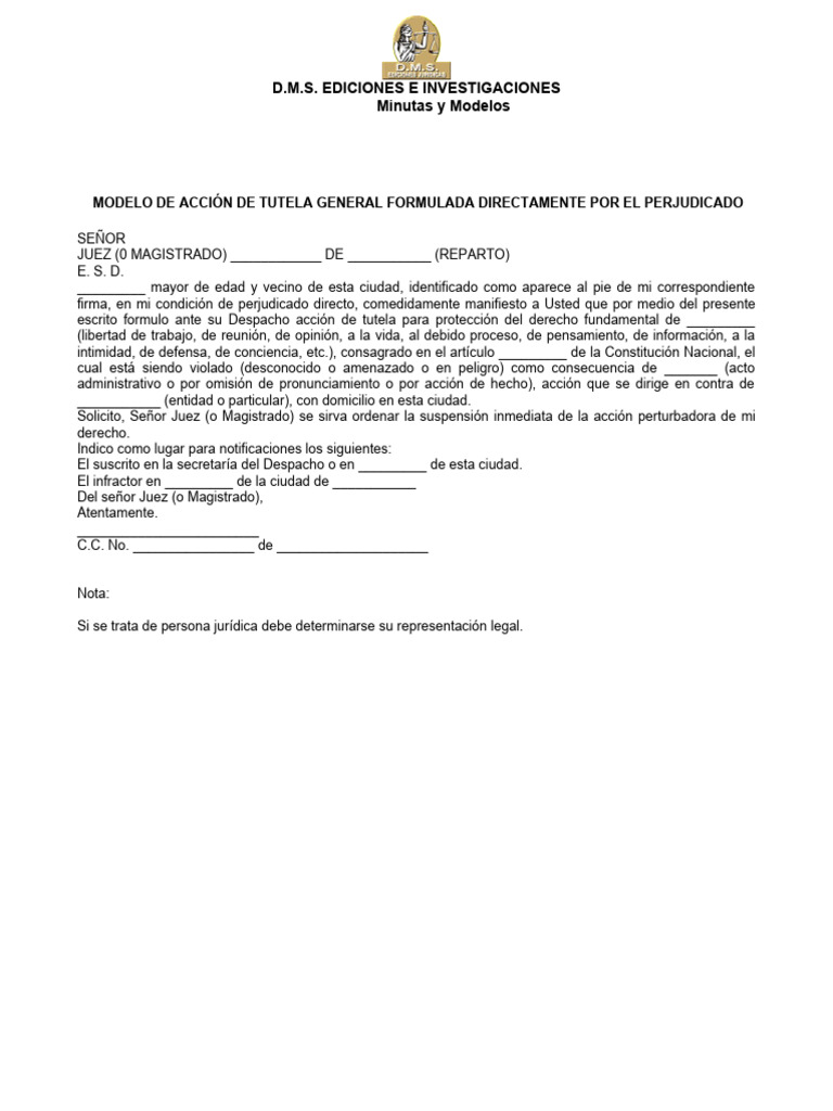Modelo de Acción de Tutela Directa | PDF