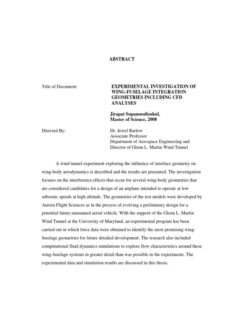 Experimental Investigation of Wing Fuselage Integration | PDF | Lift ...