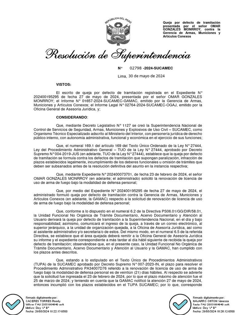 Rs 2798 2024 Sucamec | PDF | Gobierno | Justicia