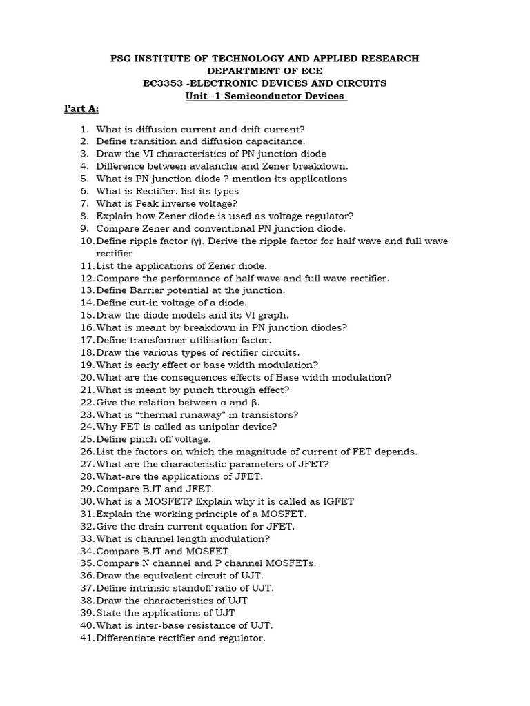 EDCQuestion BankUnit1 PDF Rectifier PN Junction