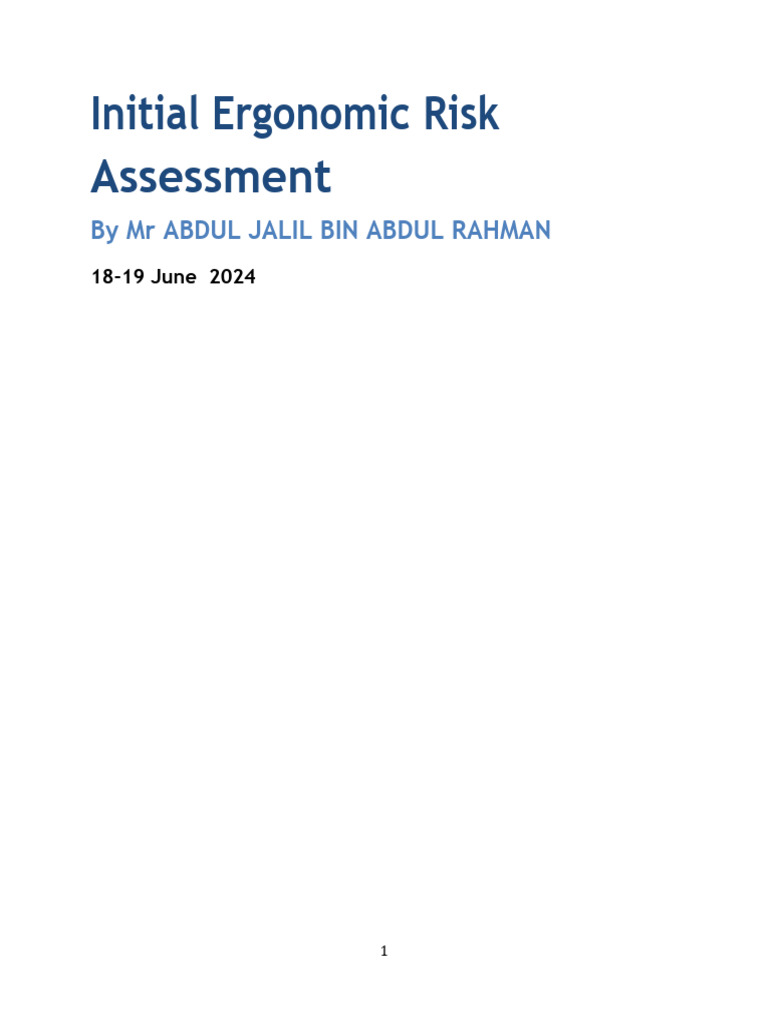 Initial Ergonomic Risk Assessment Report | PDF | Anatomical Terms Of ...