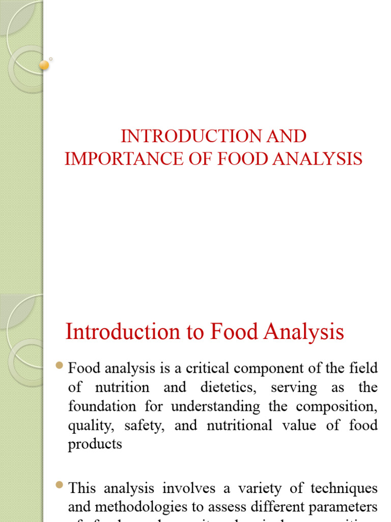 Introduction and Importance of Food Analysis-1 | PDF | Food Safety ...