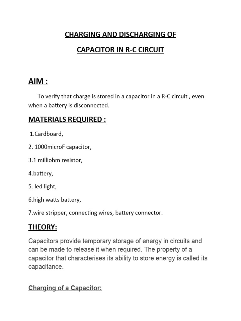 Capacitor Charging in R-C Circuits | PDF | Science & Mathematics ...
