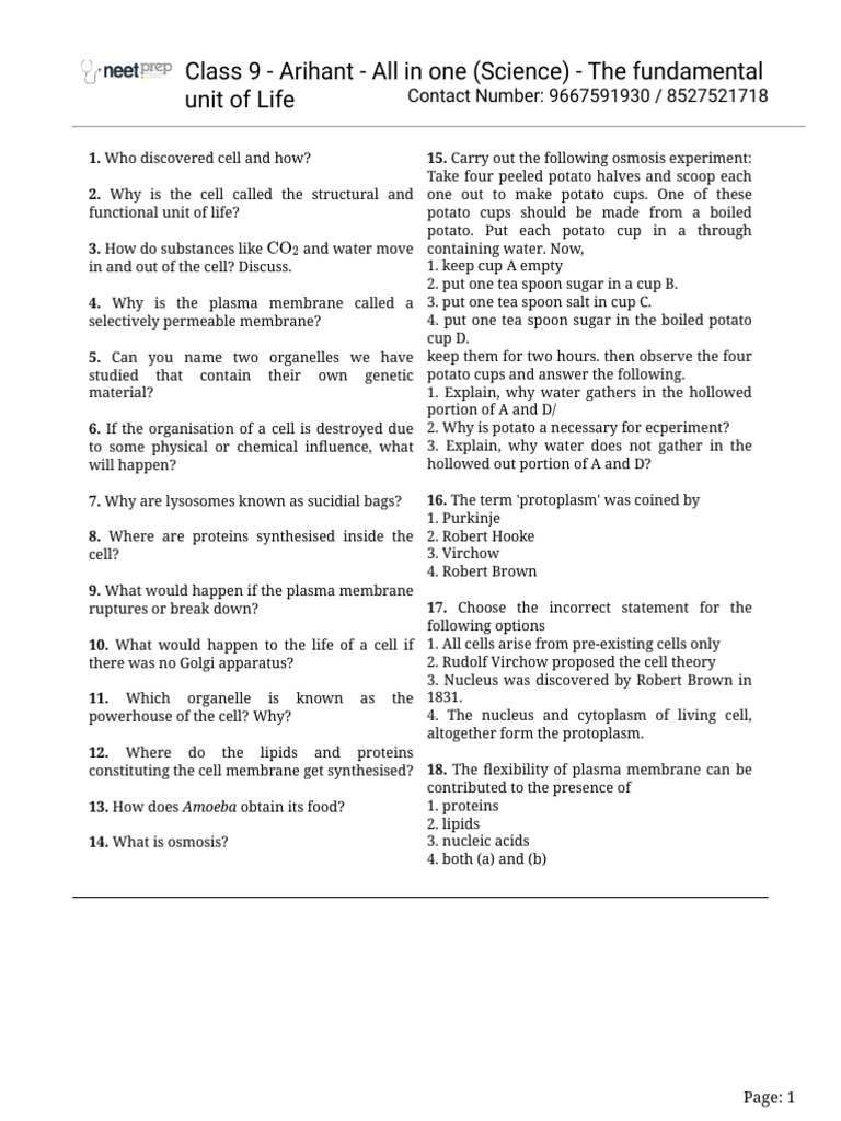 Class 9 arihant all in one science the fundamental unit of life