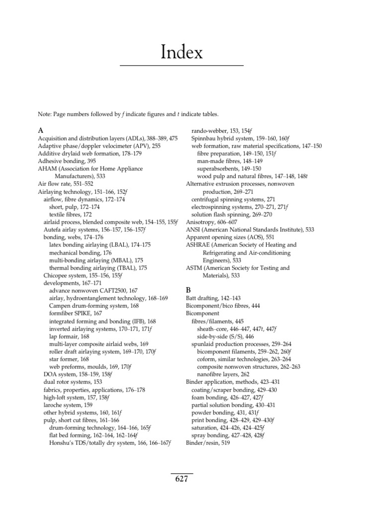 Index 2022 Handbook of Nonwovens | PDF | Nonwoven Fabric | Polymers