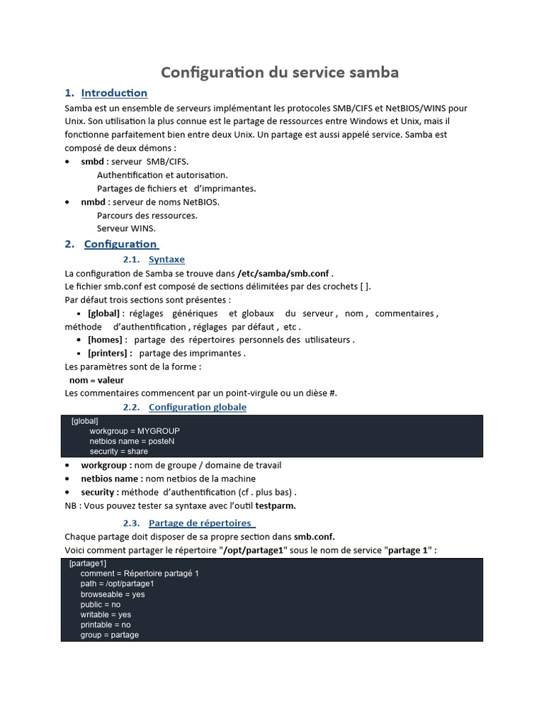 Configuration Du Service Samba | PDF | Logiciel système | Logiciel