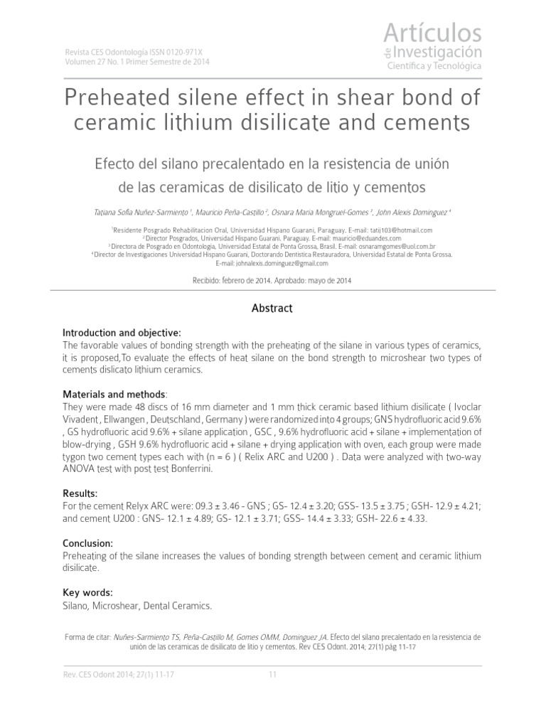 Preheated Silene Effect in Shear Bond of Ceramic Lithium Disilicate ...
