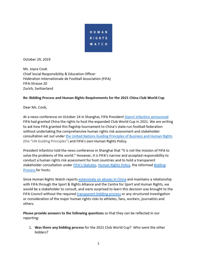FIFA's Human Rights Oversight | PDF | Fifa | Social Ethics