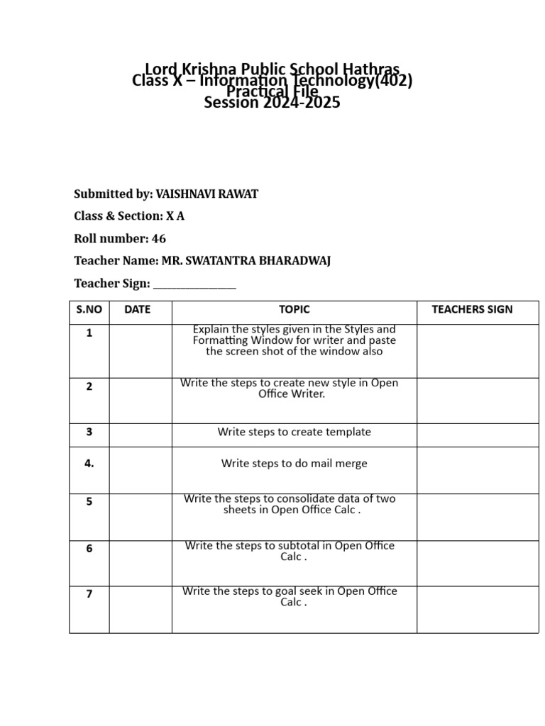 X board practical file 2024 2025 vaishnavi pdf computer