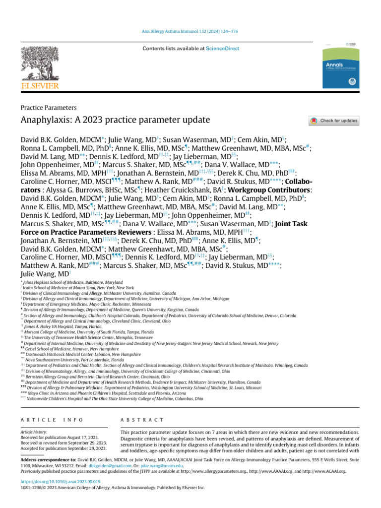 2023 Anaphylaxis Practice Parameter Update | PDF | Allergy | Food Allergy