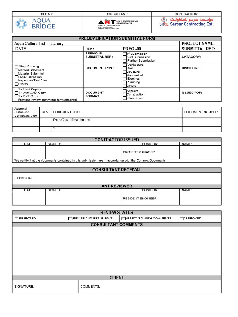 Aqua Culture Fish Hatchery Prequalification Form | PDF | Engineering