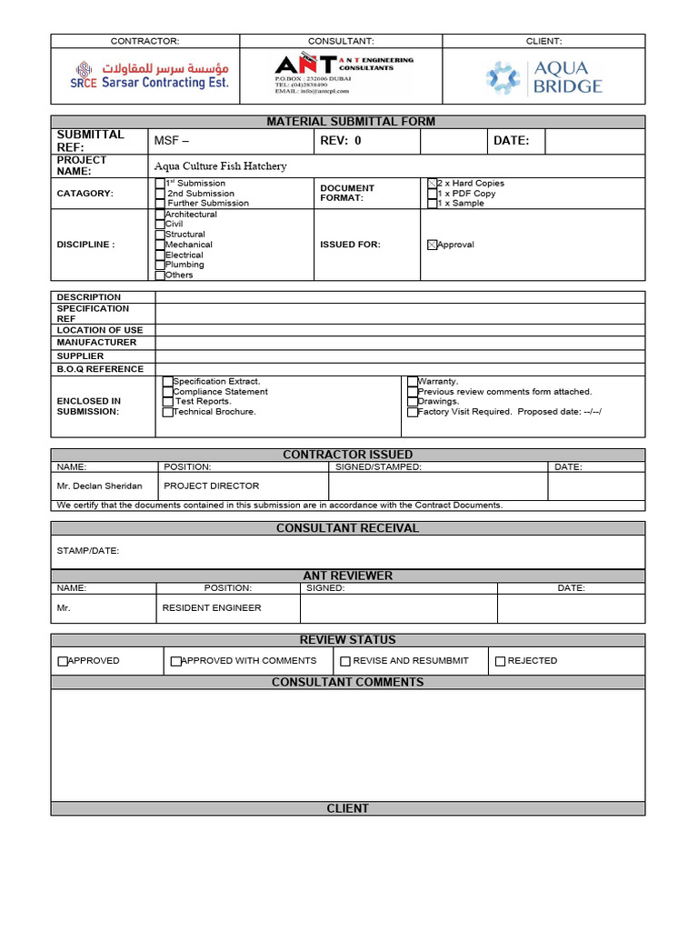 8-Material Submittal Form | PDF | Business