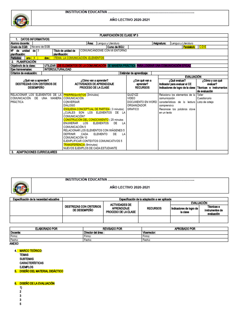 ESQUEMA PLAN DE CLASE CONSTRUCTIVISMO | PDF | Evaluación | Aprendizaje