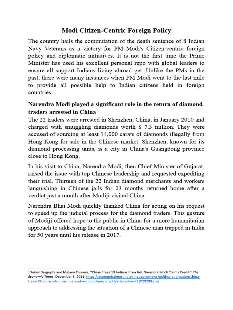 Modi Govt Citizen Centric Approach To Foreign Policy Pdf Narendra