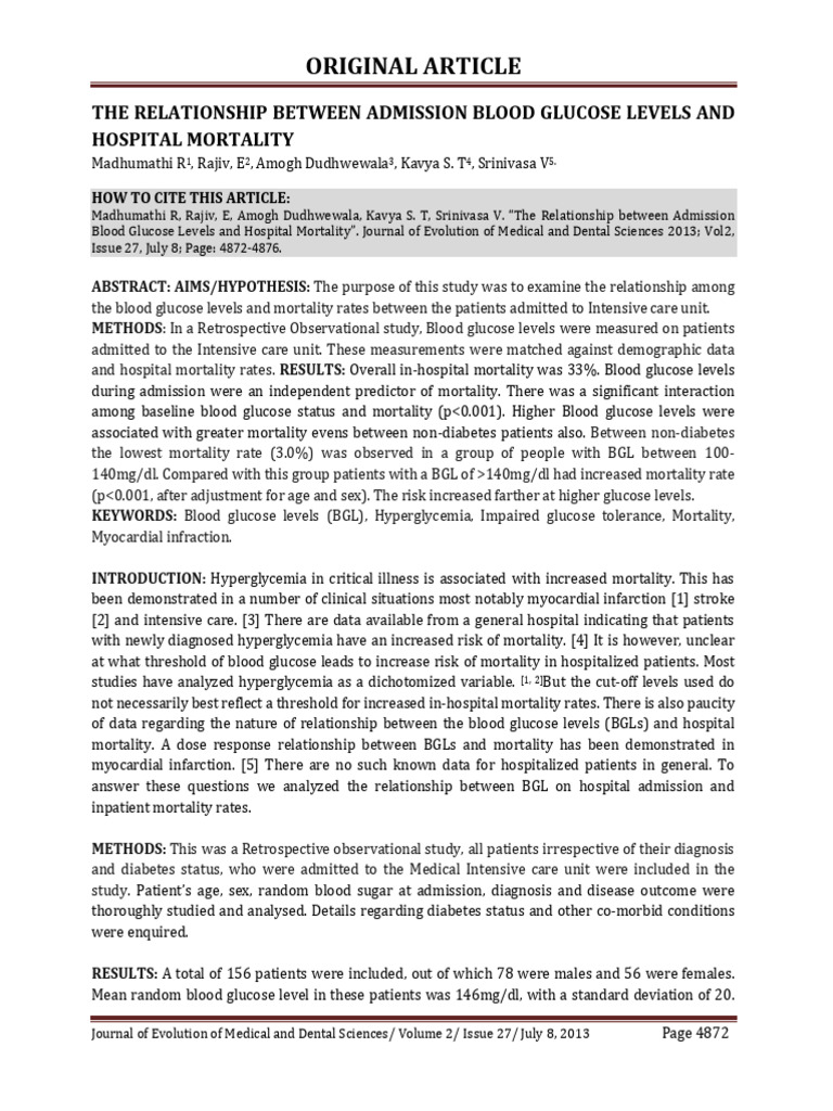 The Relationship Between Admission Blood Glucose L | PDF ...