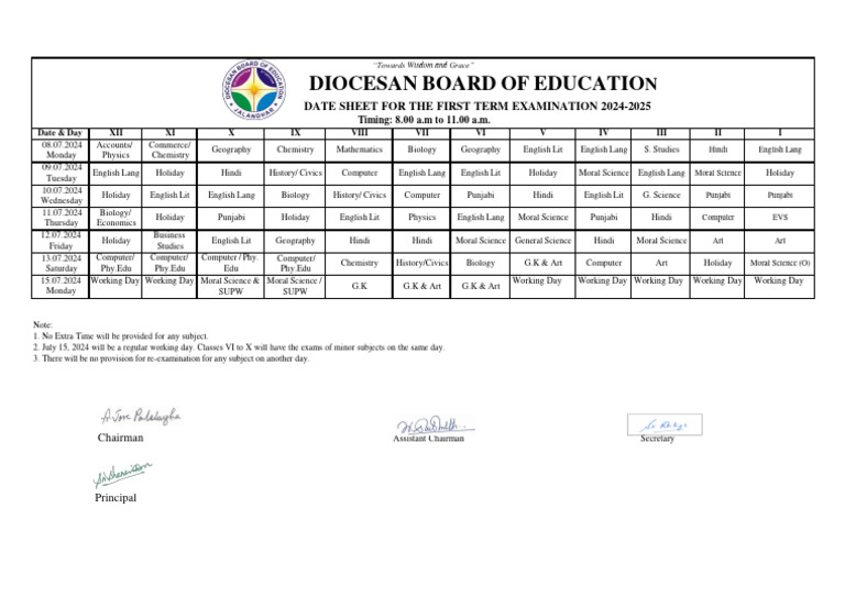 1st Term Exam Date Sheet 2024-25 | PDF
