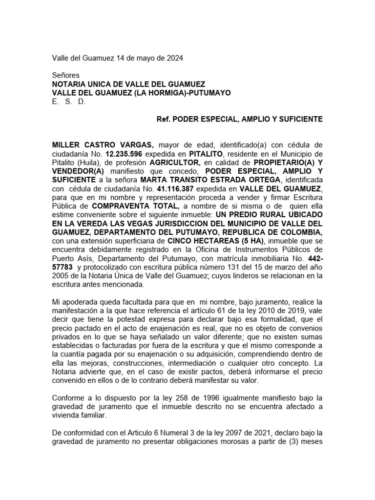 PODER ARTICULO 61 LEY 258 LEY 2097 | Descargar gratis PDF | Documento ...