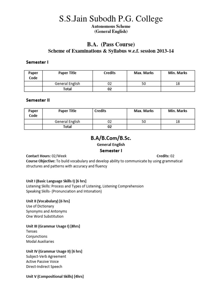 Syllabus General English Pdf English Language Vocabulary