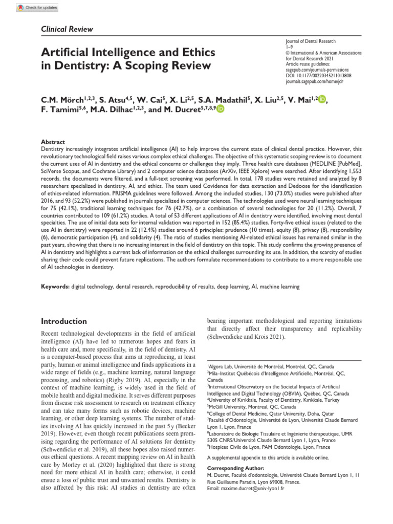 AI Ethics in Dentistry: A Scoping Review | PDF | Artificial ...