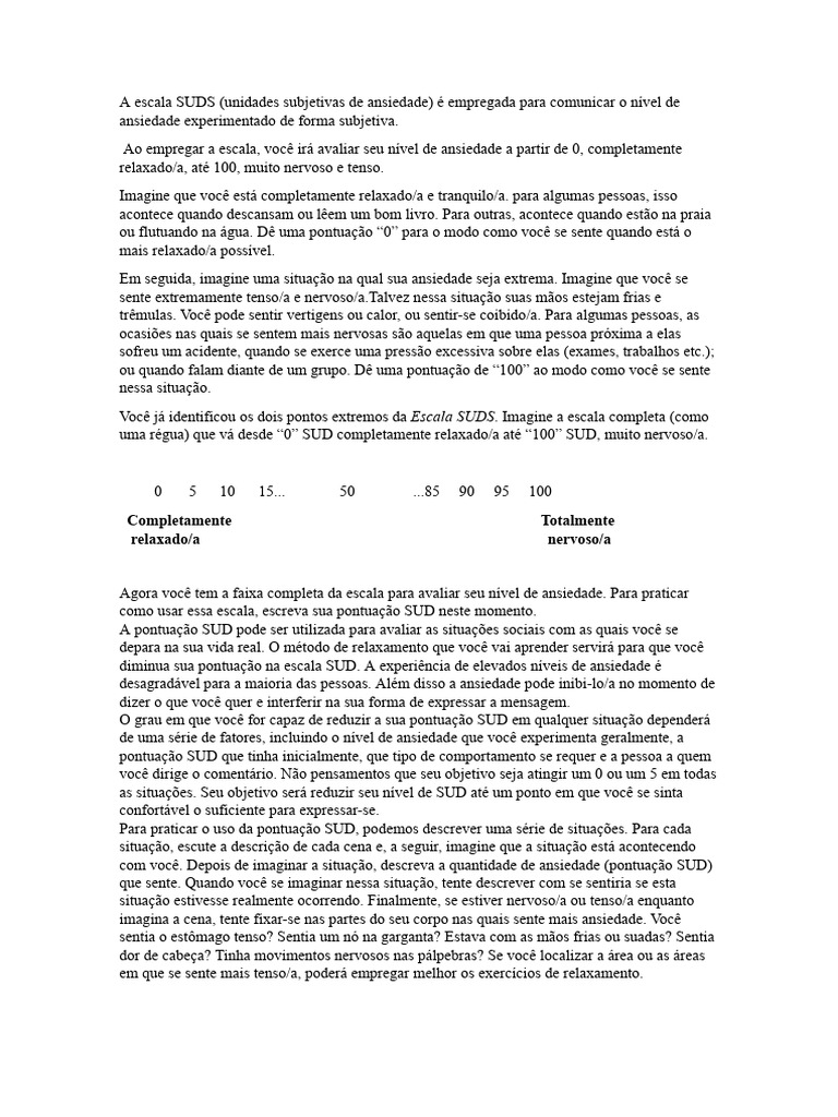 Escala SUDS: Avaliação da Ansiedade | PDF | Ansiedade | Pensamento