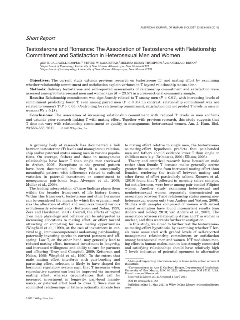 Testosterone_and_romance_the_association Download Free PDF Monogamy