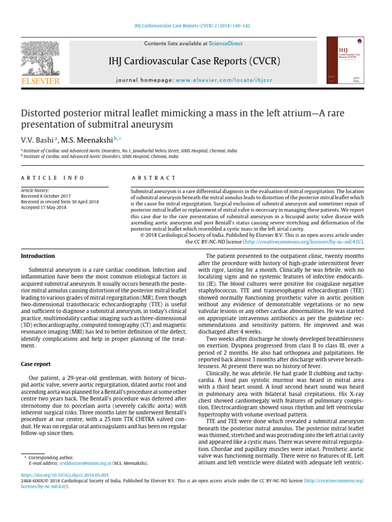 Submitral Aneurysm Case Report | PDF | Heart Valve | Ventricle (Heart)