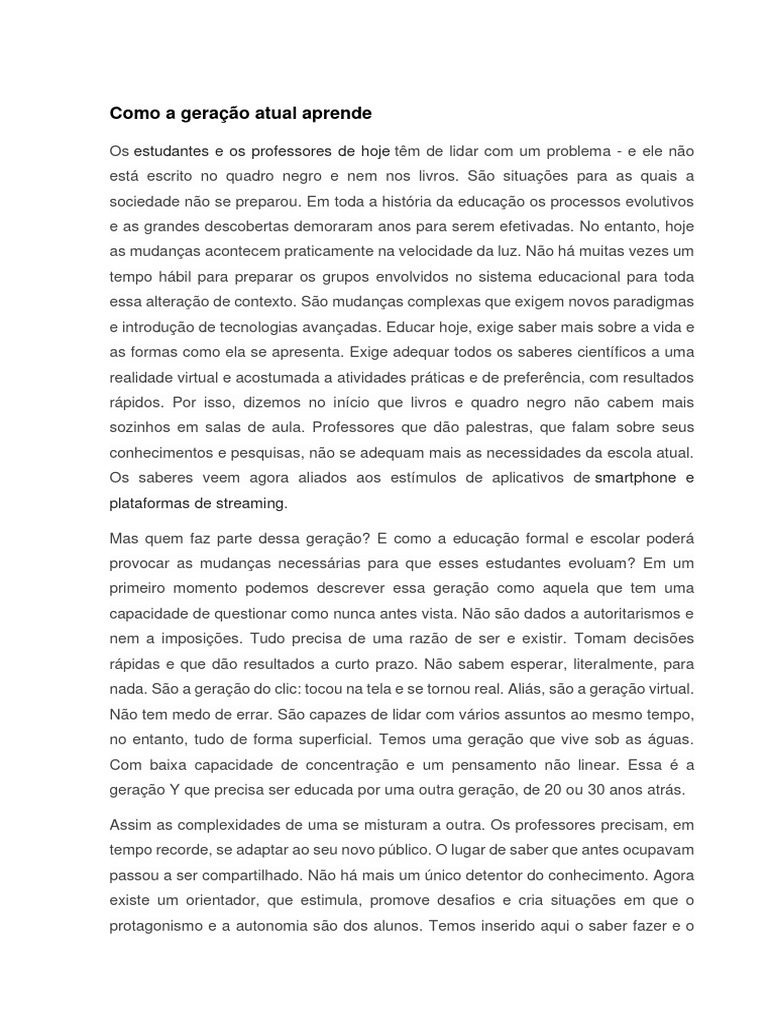 Como A Geração Atual Aprende | PDF | Aprendizado | Tempo