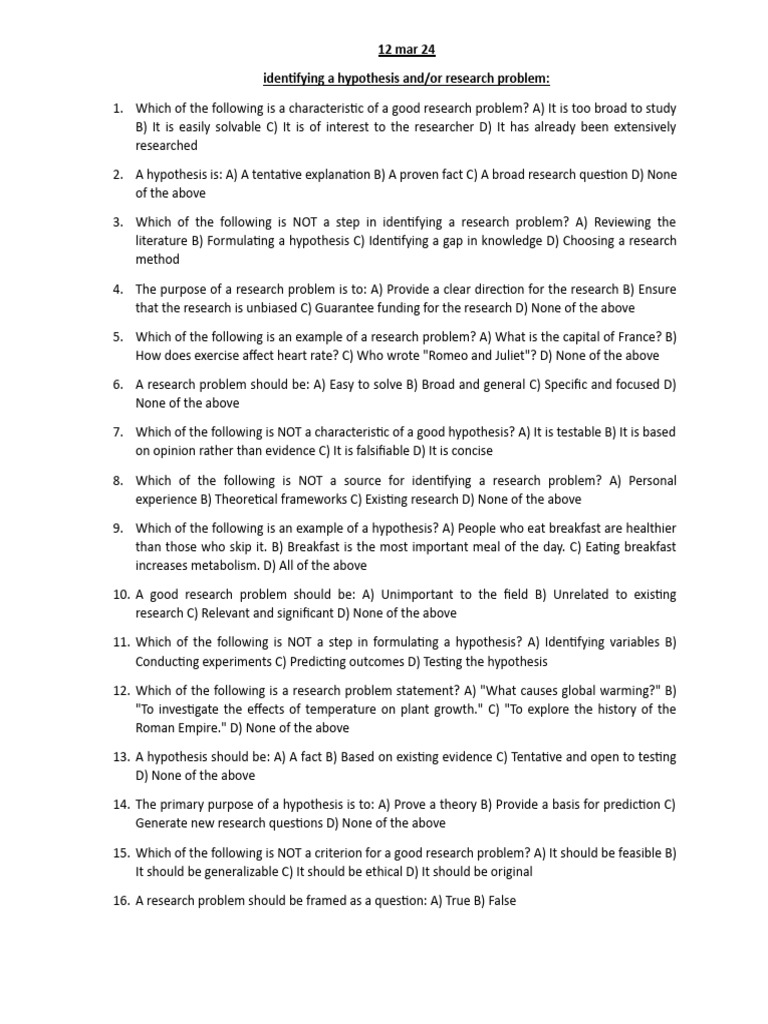 MCQ Test 12 Mar 24 | PDF | Hypothesis | Evidence