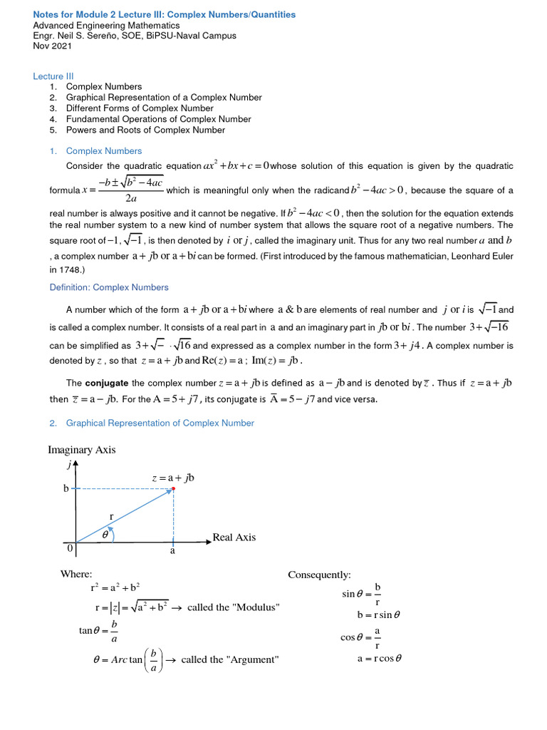 Complex Numbers: Definitions & Operations | PDF | Numbers | Complex Number