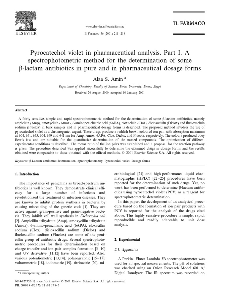 Pyrocatechol Violet in Pharmaceutical Analysis. Part I. A ...