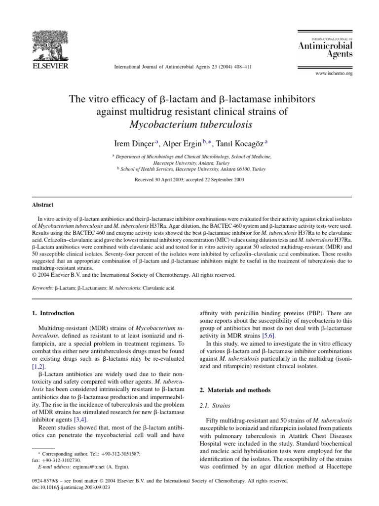 Efficacy of β-Lactams on MDR Tuberculosis | PDF | Mycobacterium ...