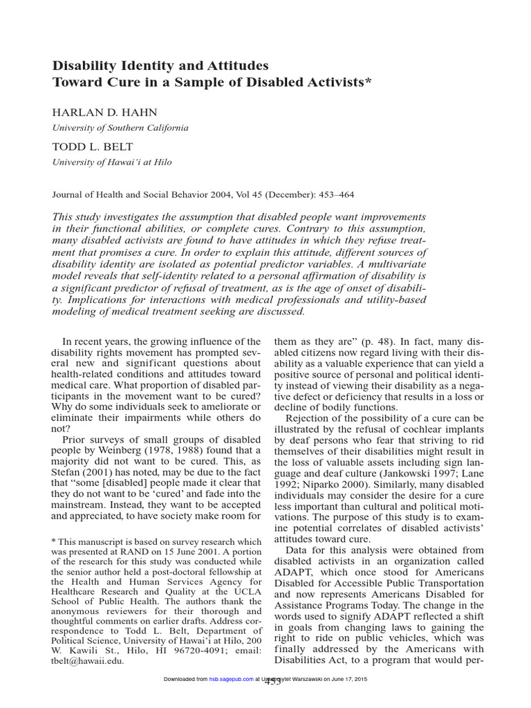 Disabled Activists' Views on Cure | PDF | Factor Analysis | Disability