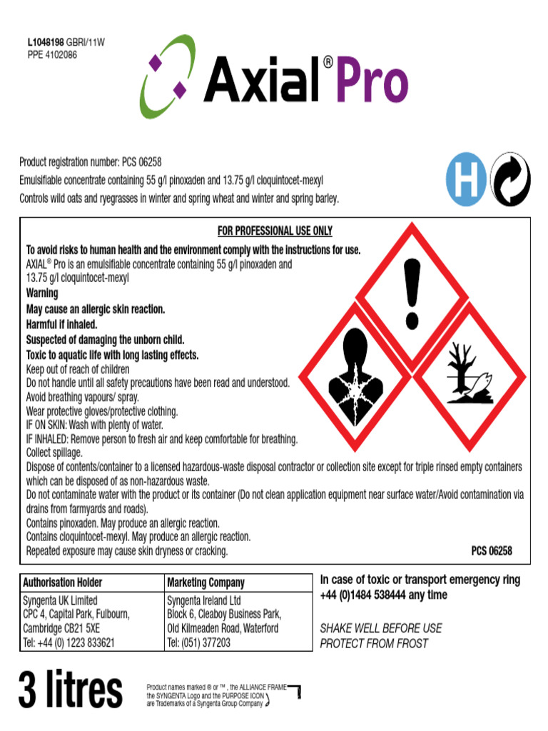 Axial Pro Product Label | PDF | Herbicide | Weed