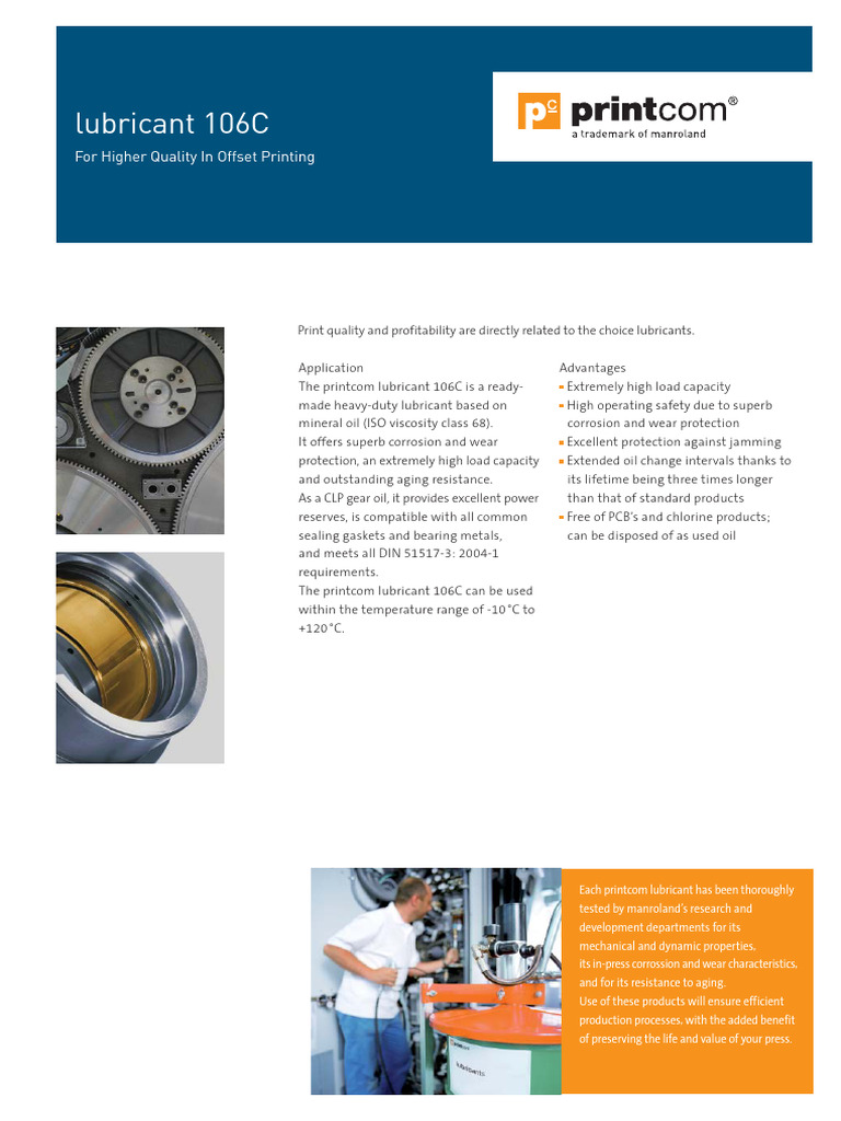 Printcom Lubricant 106C Overview | PDF | Lubricant | Secondary Sector ...