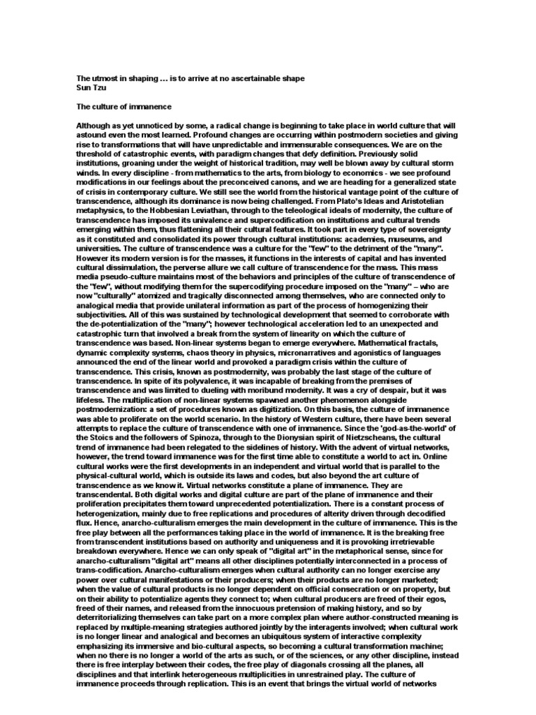 The Culture of Immanence PDF Transcendence (Philosophy)