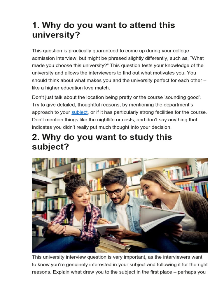 Essential University Interview Questions | PDF | Reason | University ...