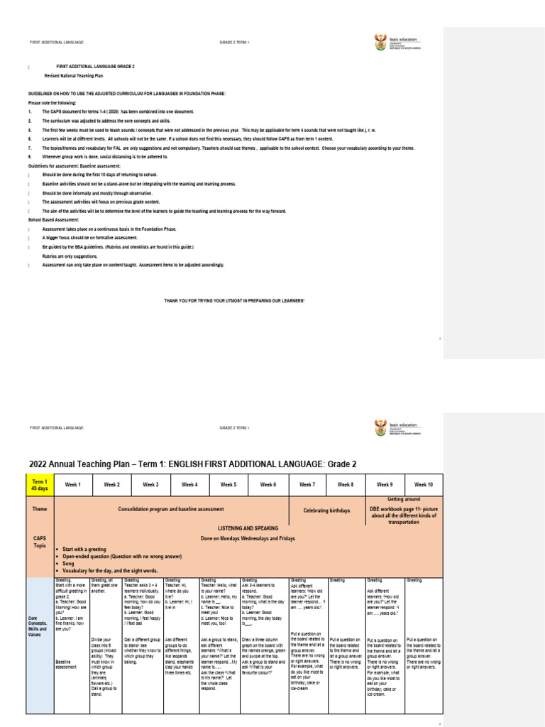Grade 2 Term 1 English ATP Guide | PDF | Reading Comprehension | Cognition