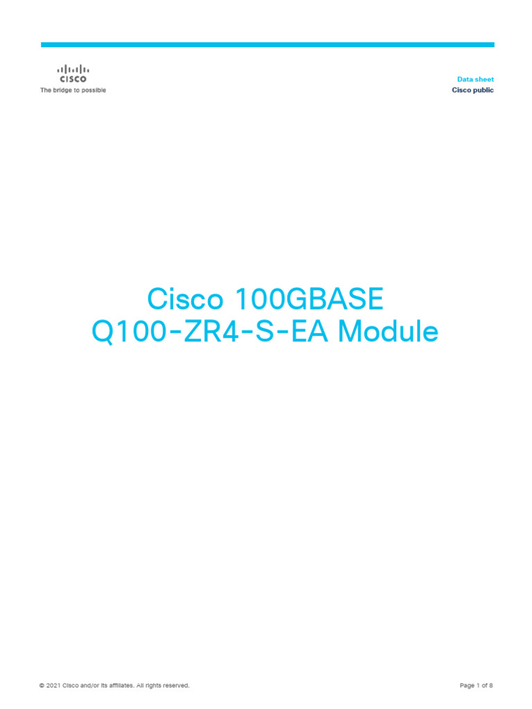 Cisco 100GBASE Q100-ZR4-S-EA Module Data Sheet | PDF | Computing ...