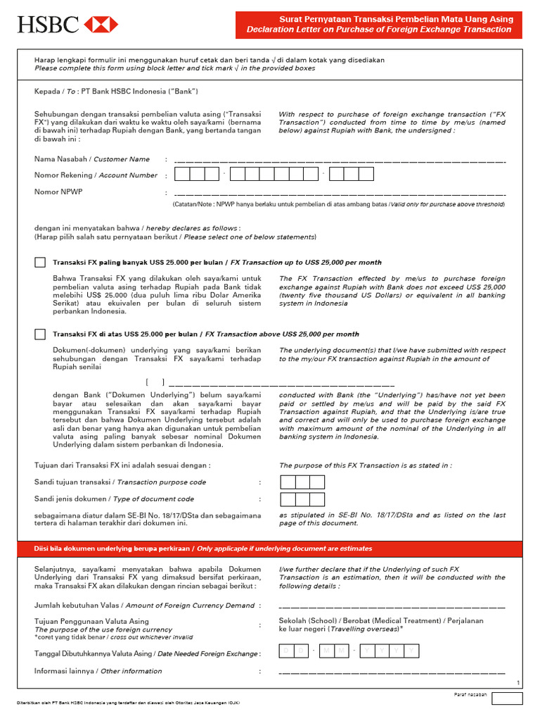 Surat Pernyataan Transaksi Valas | PDF | Pengelolaan Keuangan & Uang
