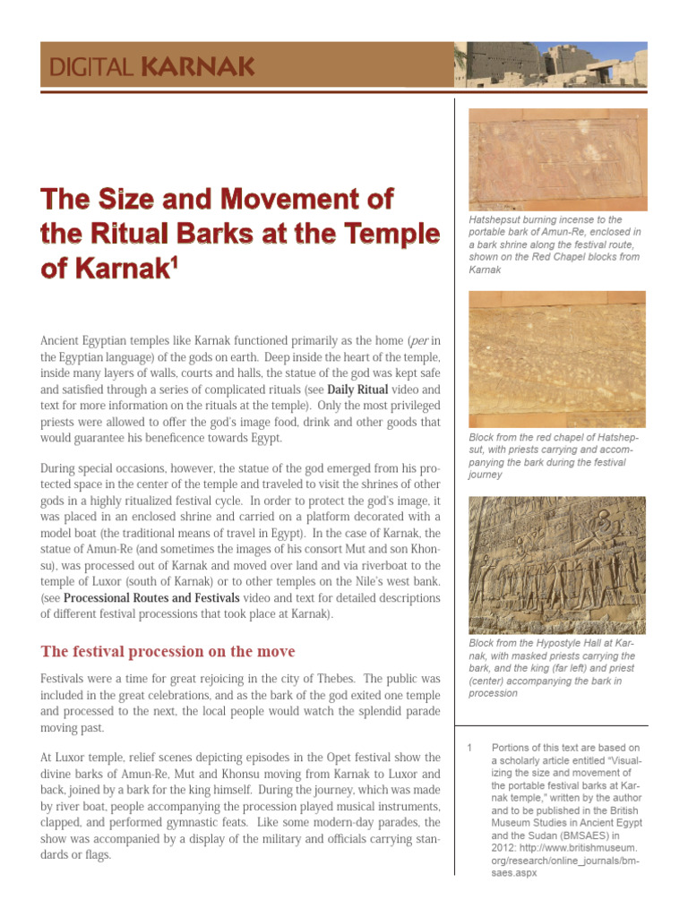 Ritual Barks of Karnak Temple Explained | PDF | Ancient Egypt