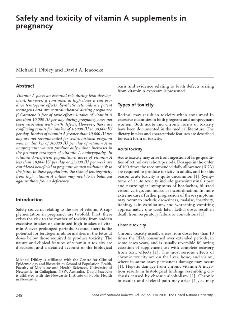 Safety and Toxicity of Vitamin A Supplements in Pregnancy | PDF ...