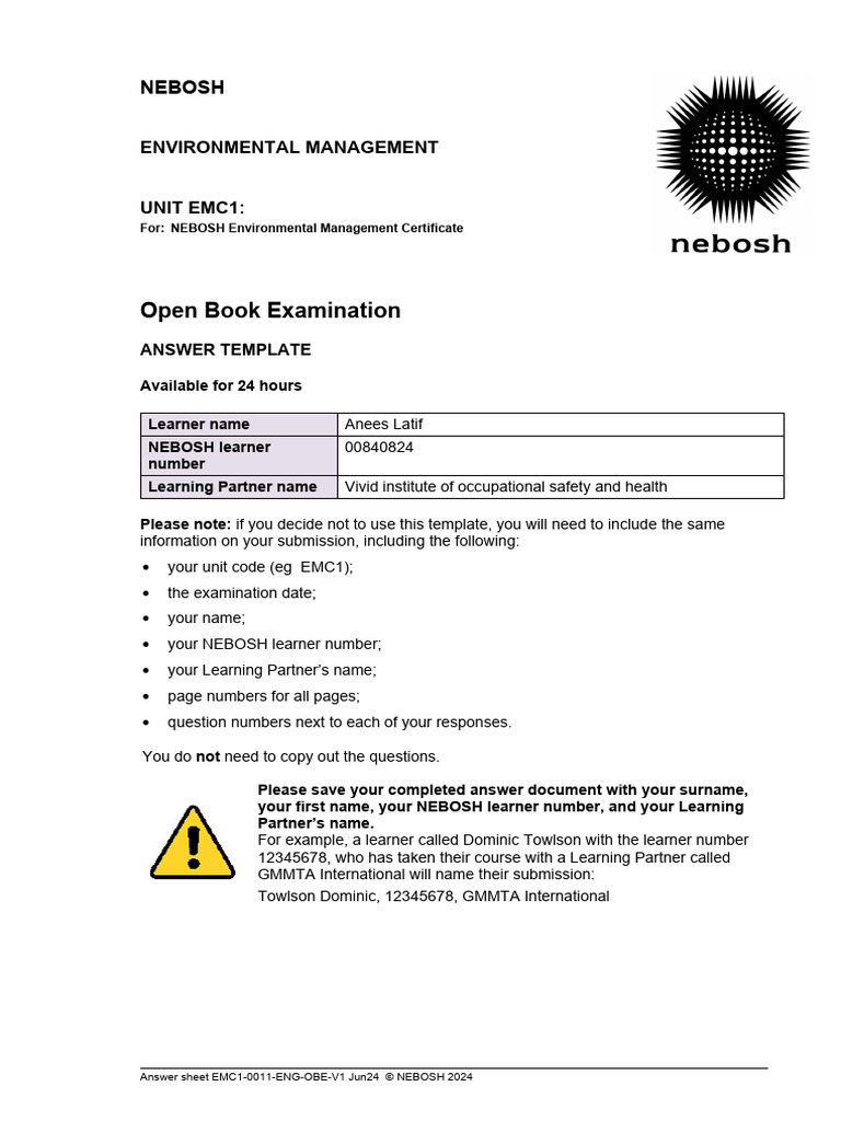 EMC1-0011-ENG-OBE-V1 Answer Sheet-1 | PDF | Waste | Efficient Energy Use