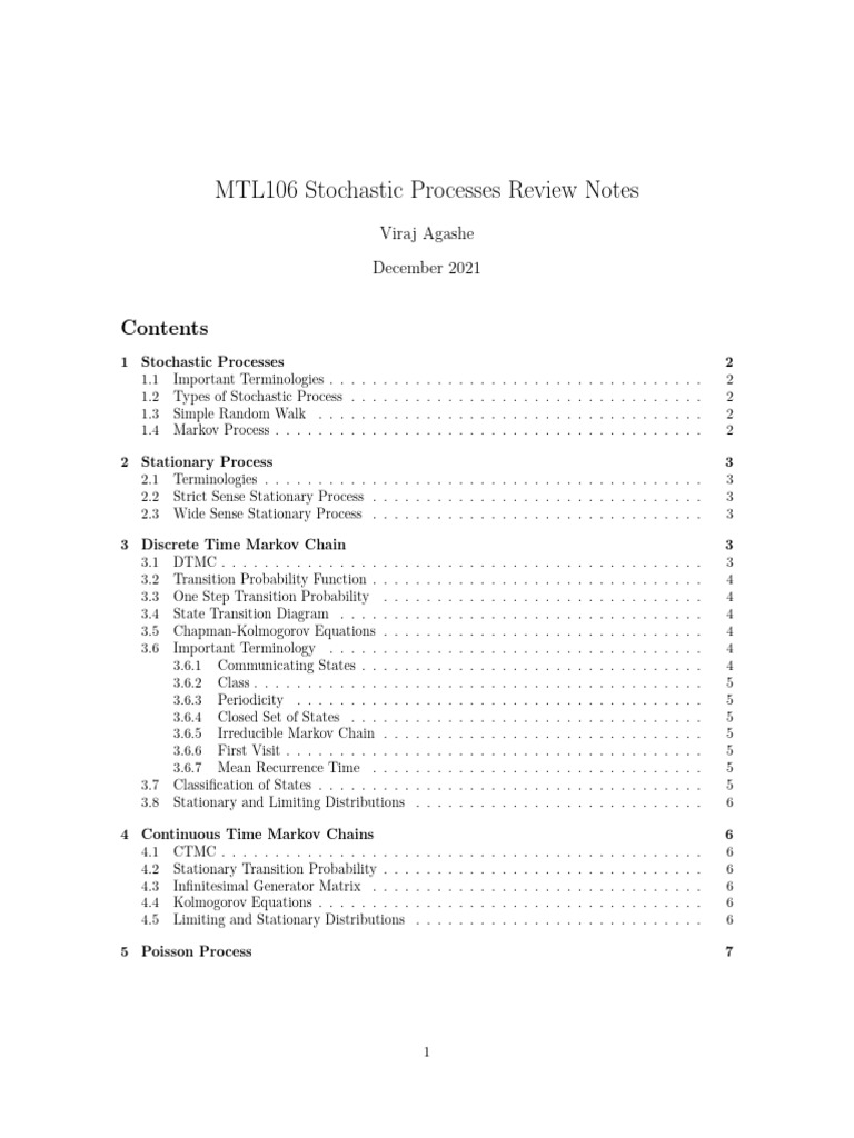 MTL106 Stochastic Processes Overview | PDF | Markov Chain | Stochastic ...